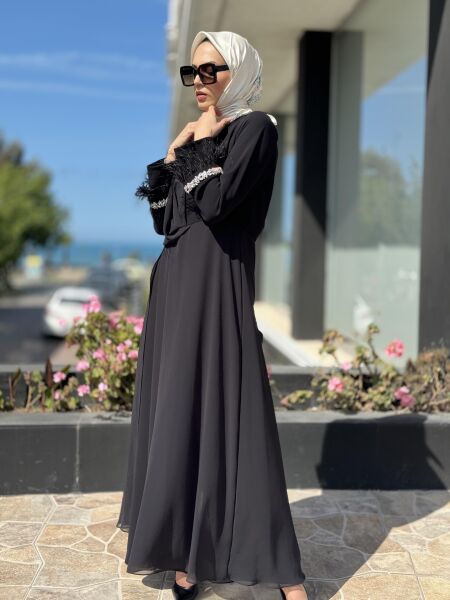 Almarwah Kolları Taş Detaylı Abiye Tulum 90450 SİYAH - 40