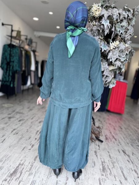 Misswhence Cep Detaylı Cupra İpek Bluz Şalvar Takım 37014 ZÜMRÜT - 42