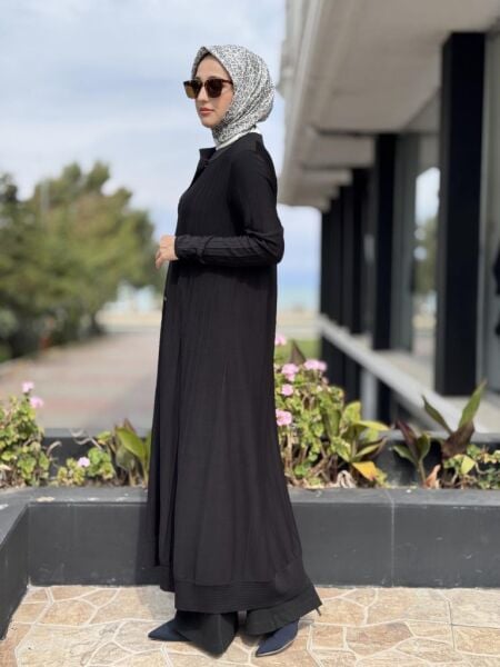 Tığ Triko Nervür Detaylı Maxi Boy Triko Rayon Hırka HRK21842