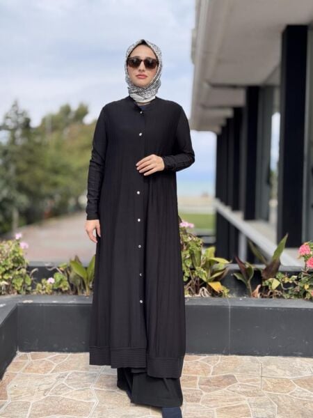 Tığ Triko Nervür Detaylı Maxi Boy Triko Rayon Hırka HRK21842