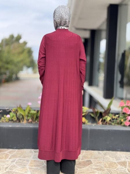 Tığ Triko Nervür Detaylı Maxi Boy Triko Rayon Hırka HRK21842
