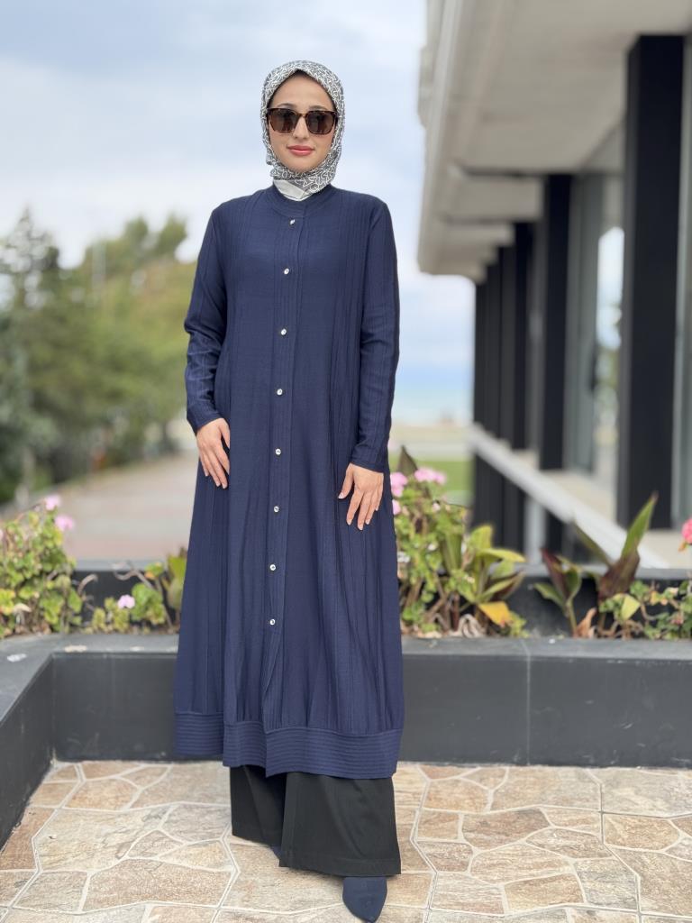 Tığ Triko Nervür Detaylı Maxi Boy Triko Rayon Hırka HRK21842