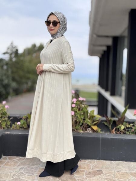 Tığ Triko Nervür Detaylı Maxi Boy Triko Rayon Hırka HRK21842