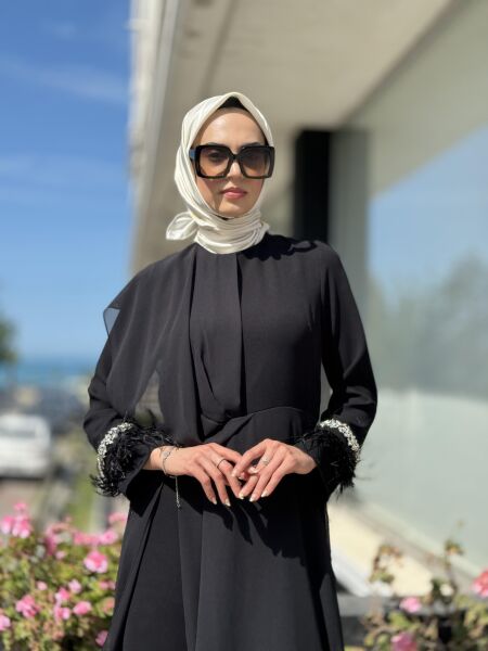 Almarwah Kolları Taş Detaylı Abiye Tulum 90450 SİYAH - 42