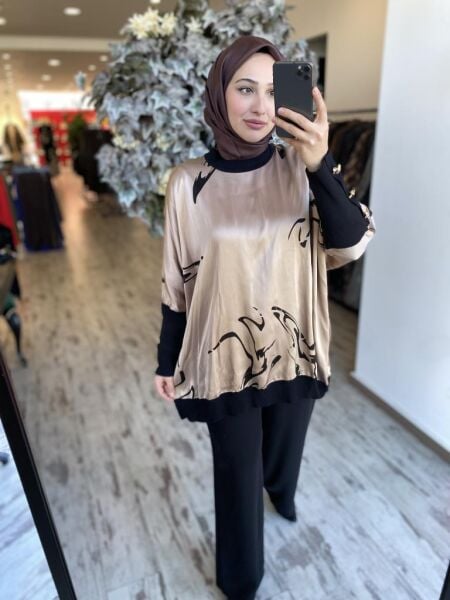 Ghisa Saten Ribanalı Yarasa Kol Tunik 4016