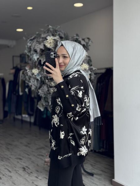 Ghisa Saten Ribanalı Yarasa Kol Tunik 4016 SİYAH-BEJ - 2