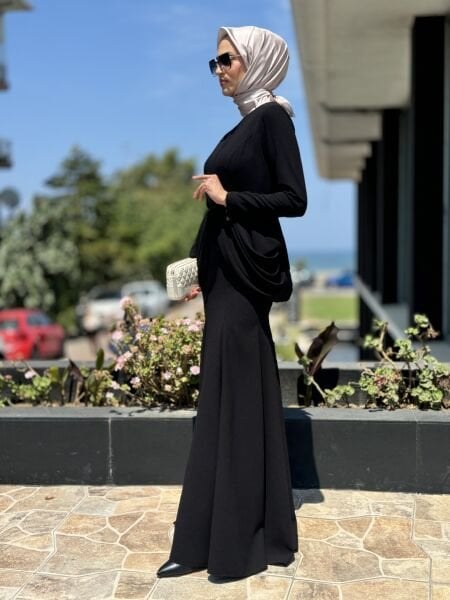 Jamila Sarah Yanları Drapeli Balık Abiye Elbise 3046