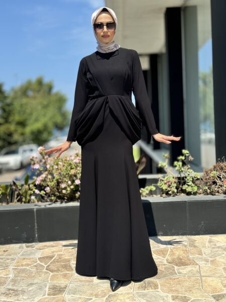 Jamila Sarah Yanları Drapeli Balık Abiye Elbise 3046