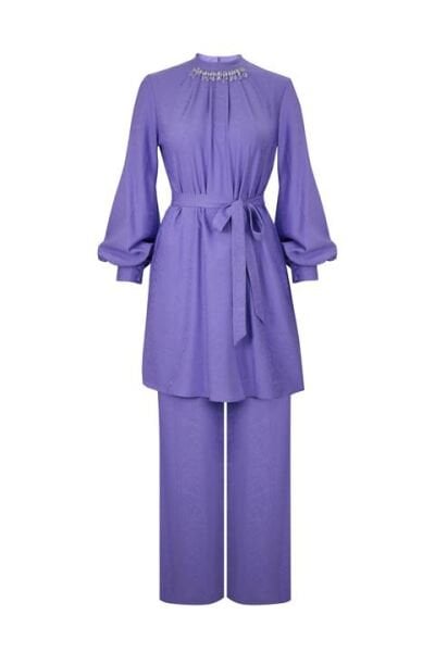 SENNA Jardin Lila Tunik Pantolon Tesettür Abiye Takım 9008S23