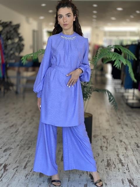 SENNA Jardin Lila Tunik Pantolon Tesettür Abiye Takım 9008S23