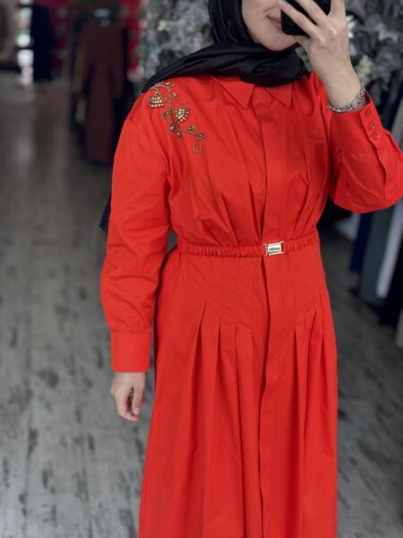 Vuu Koton Önü Pileli Elbise 25SSV4010 MERCAN - 3