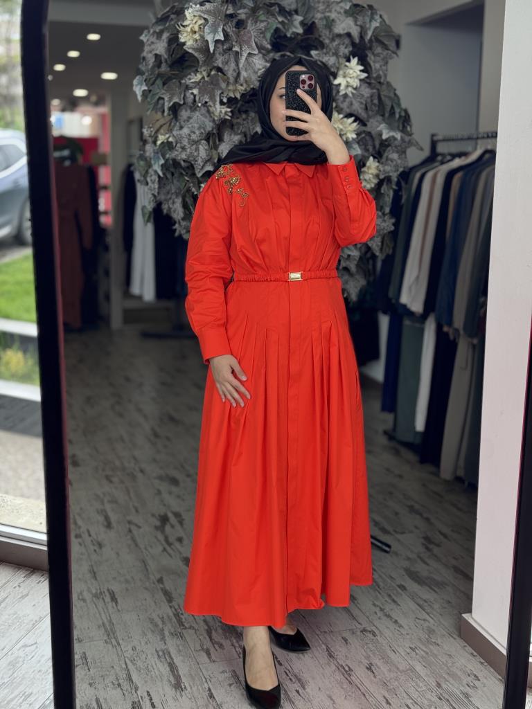 Vuu Koton Önü Pileli Elbise 25SSV4010 MERCAN - 3