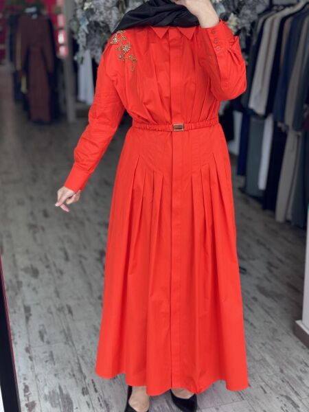 Vuu Koton Önü Pileli Elbise 25SSV4010 MERCAN - 3