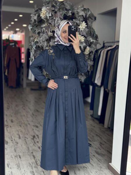 Vuu Koton Önü Pileli Elbise 25SSV4010 LACİVERT - 1