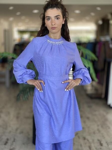 SENNA Jardin Lila Tunik Pantolon Tesettür Abiye Takım 9008S23 LİLA - 42