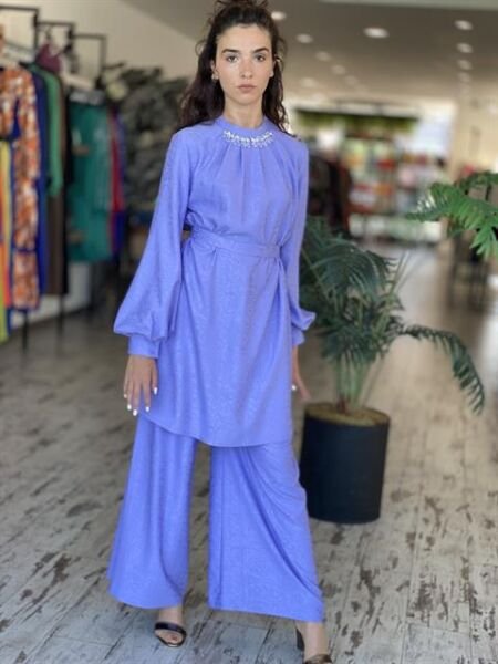 SENNA Jardin Lila Tunik Pantolon Tesettür Abiye Takım 9008S23 LİLA - 42
