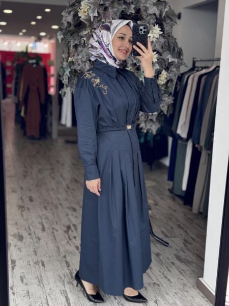 Vuu Koton Önü Pileli Elbise 25SSV4010 LACİVERT - 3