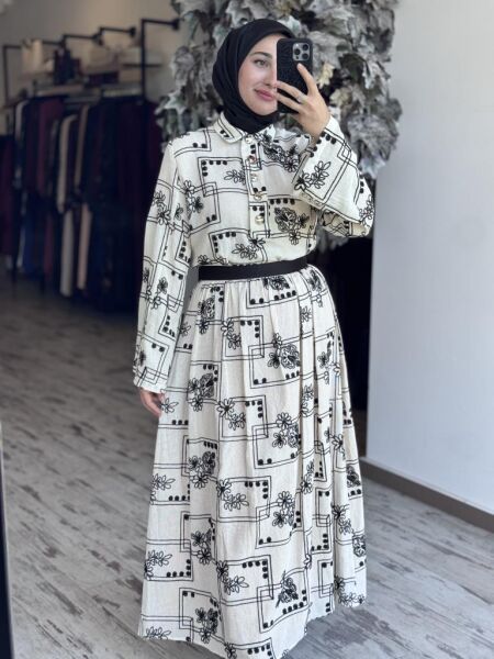 Vuu Etamin Desenli Keten Etek 25SSVB2037