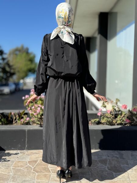 Qupra Paraşüt Kumaş Balon Bluz Etek Takım QAY62037 SİYAH - 3