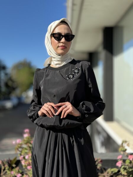 Qupra Paraşüt Kumaş Balon Bluz Etek Takım QAY62037 SİYAH - 3