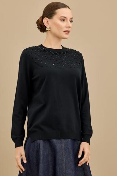 Tığ Triko Boncuk İşlemeli Bluz BLZ21725