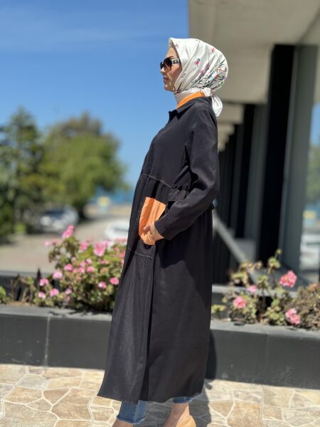 Almarwah Fermuarlı Tencel Kap 404834 SİYAH-ORANJ - 38