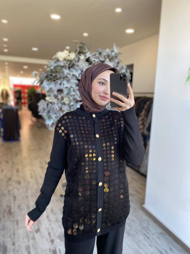 Ghisa Sim Dokuma Payetli Triko Ceket 3027