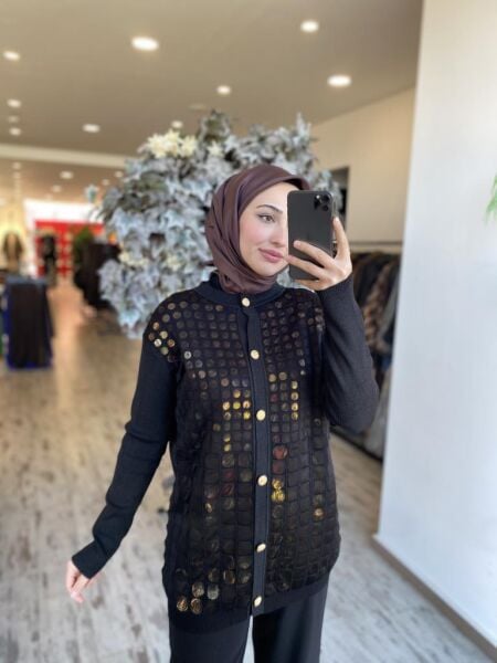 Ghisa Sim Dokuma Payetli Triko Ceket 3027