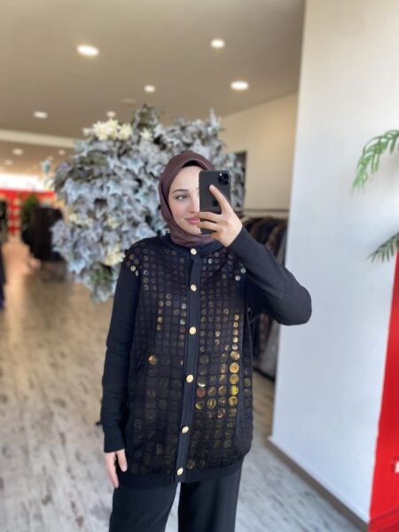 Ghisa Sim Dokuma Payetli Triko Ceket 3027