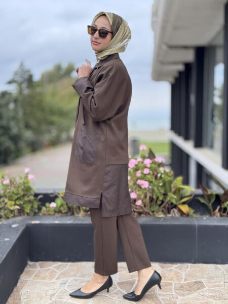 Tığ Triko Teknik Kumaş Detaylı Çıtçıtlı Kap Pantolon Takım TKM1960