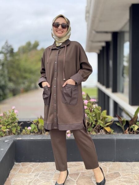 Tığ Triko Teknik Kumaş Detaylı Çıtçıtlı Kap Pantolon Takım TKM1960