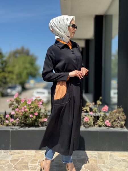 Almarwah Fermuarlı Tencel Kap 404834 SİYAH-ORANJ - 40