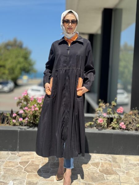 Almarwah Fermuarlı Tencel Kap 404834 SİYAH-ORANJ - 40