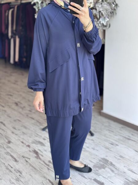 Tığ Triko Drop Düğme Detaylı Pantolonlu Takım TKM3046