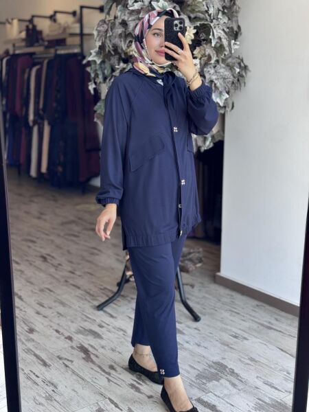 Tığ Triko Drop Düğme Detaylı Pantolonlu Takım TKM3046