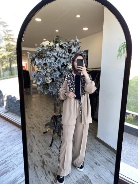 Ghisa Ribanalı Leopar Detaylı Ceket Pantolon Takım 4860