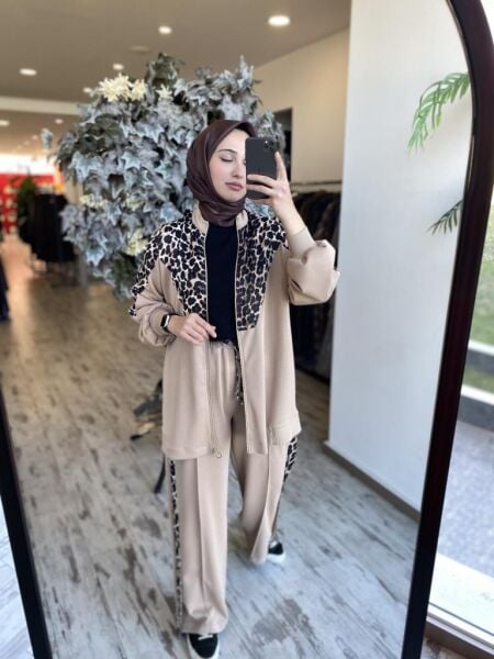 Ghisa Ribanalı Leopar Detaylı Ceket Pantolon Takım 4860
