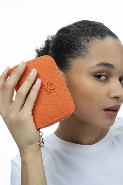 Benetton Yazılı Fermuarlı Cüzdan BNT986 TURUNCU