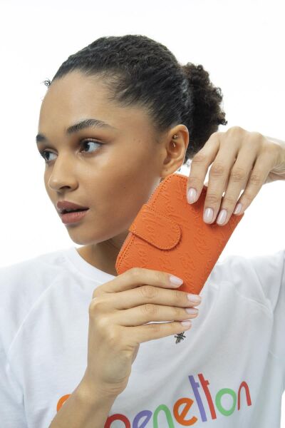 Benetton Yazılı Fermuarlı Cüzdan BNT986 TURUNCU