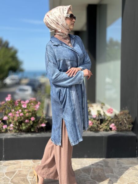 Almarwah Fermuarlı Tencel Maxı Kot Kap / Ceket 404850