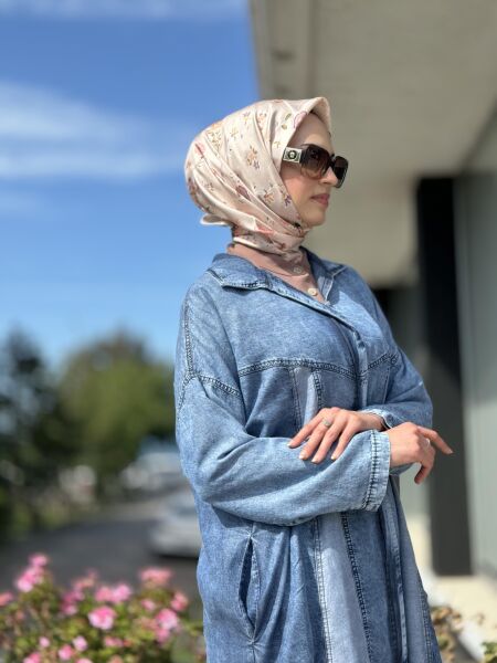 Almarwah Fermuarlı Tencel Maxı Kot Kap / Ceket 404850 MAVİ - 1