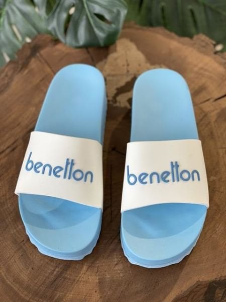 Benetton Yüksek Dolgu Taban, Kadın Beyaz-Mavi Terlik BN1212
