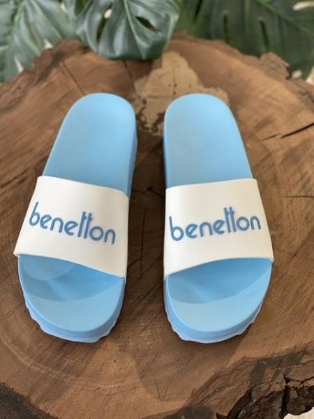 Benetton Yüksek Dolgu Taban, Kadın Beyaz-Mavi Terlik BN1212