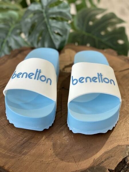 Benetton Yüksek Dolgu Taban, Kadın Beyaz-Mavi Terlik BN1212 BEYAZ MAVİ - 40