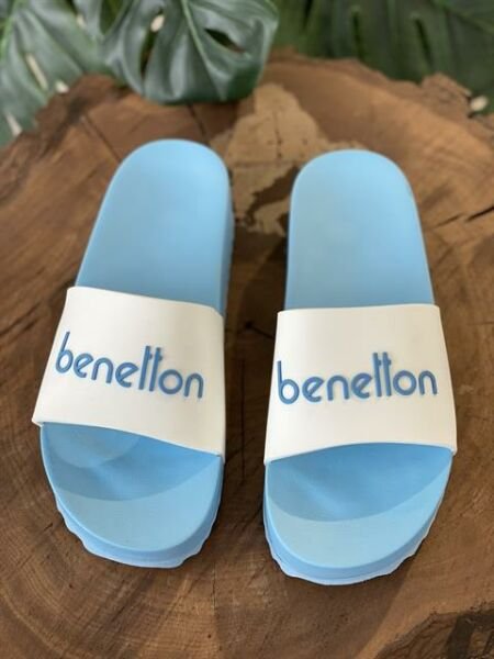 Benetton Yüksek Dolgu Taban, Kadın Beyaz-Mavi Terlik BN1212 BEYAZ MAVİ - 40