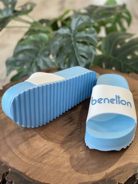 Benetton Yüksek Dolgu Taban, Kadın Beyaz-Mavi Terlik BN1212 BEYAZ MAVİ - 40