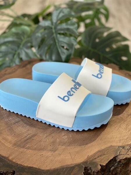 Benetton Yüksek Dolgu Taban, Kadın Beyaz-Mavi Terlik BN1212 BEYAZ MAVİ - 40