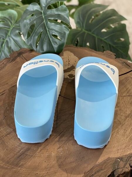 Benetton Yüksek Dolgu Taban, Kadın Beyaz-Mavi Terlik BN1212 BEYAZ MAVİ - 40