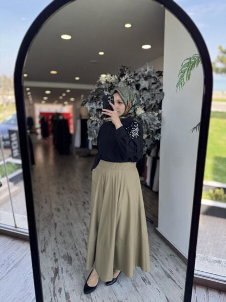 Kahma Poplin Kloş Etek