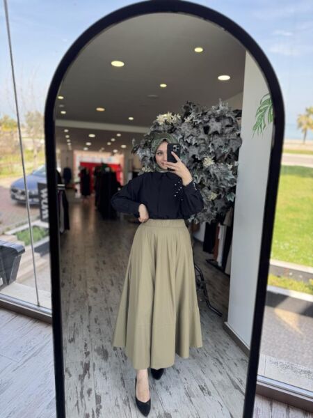 Kahma Poplin Kloş Etek